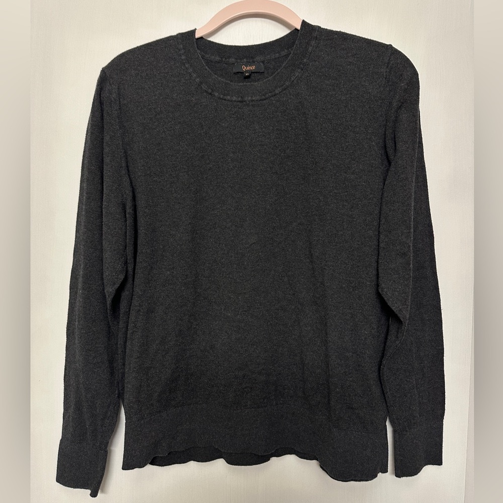 Dark Heather Grey Quince Lightweight Cotton Cashmere Crew Sweater - size XL
